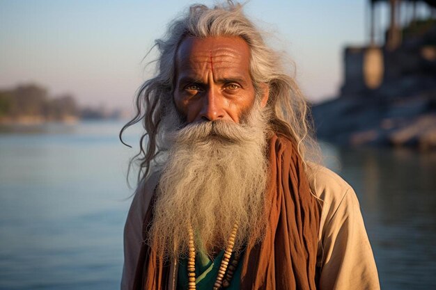 Photo a man with a long white beard and a necklace