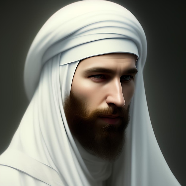 A man with a long white scarf and a long beard.