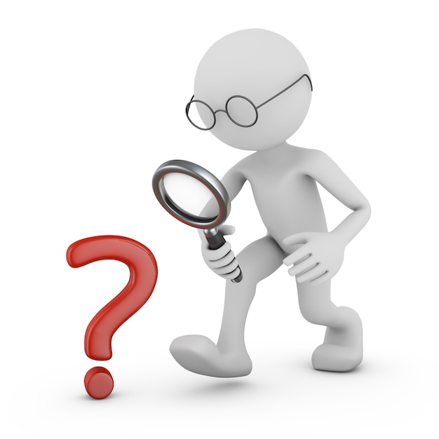 Man with a magnifying glass and a question mark