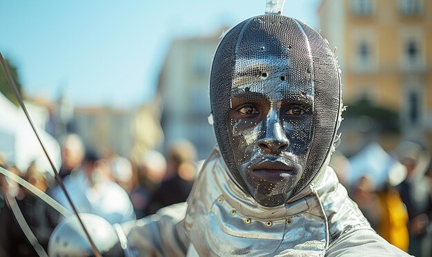 a man with a mask on his face is covered in black mud