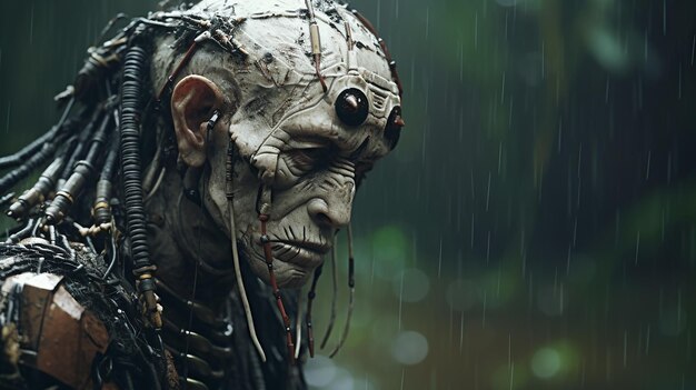 A man with a mask in the rain