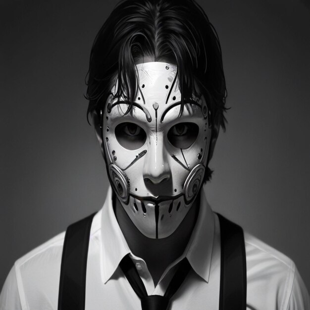 Photo a man with a mask that says quot scary quot on it