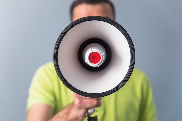 Man with megaphone in hand