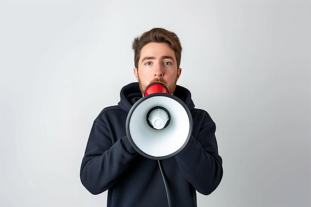 Foto un uomo con un megafono