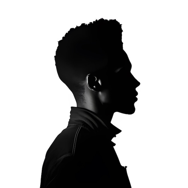 A man with a mohawk haircut is silhouetted against a white background.