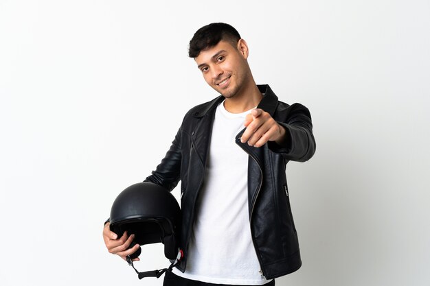 Man with a motorcycle helmet in studio