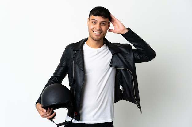 Man with a motorcycle helmet in studio