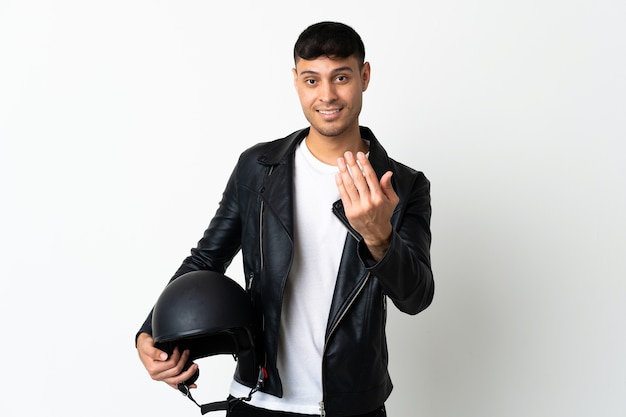 Man with a motorcycle helmet in studio