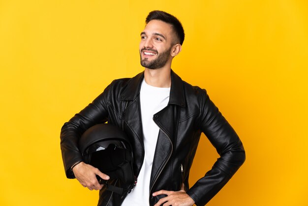 Man with a motorcycle helmet