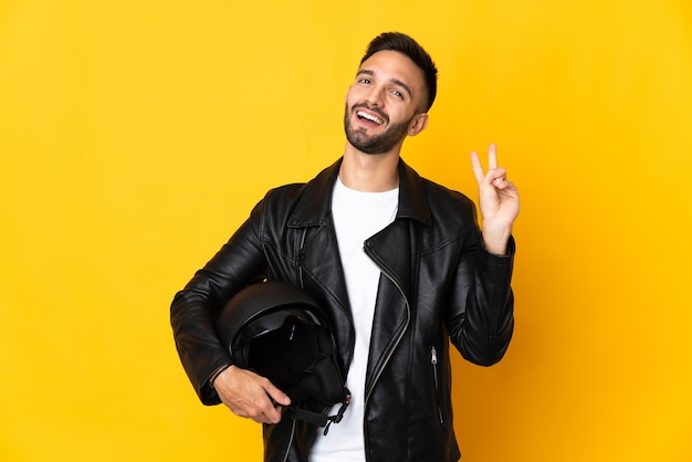 Man with a motorcycle helmet