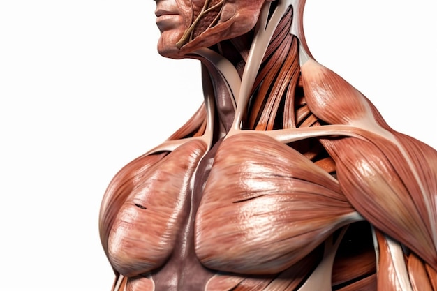 Photo man with muscles without skin on a white background anatomy and muscles generative ai