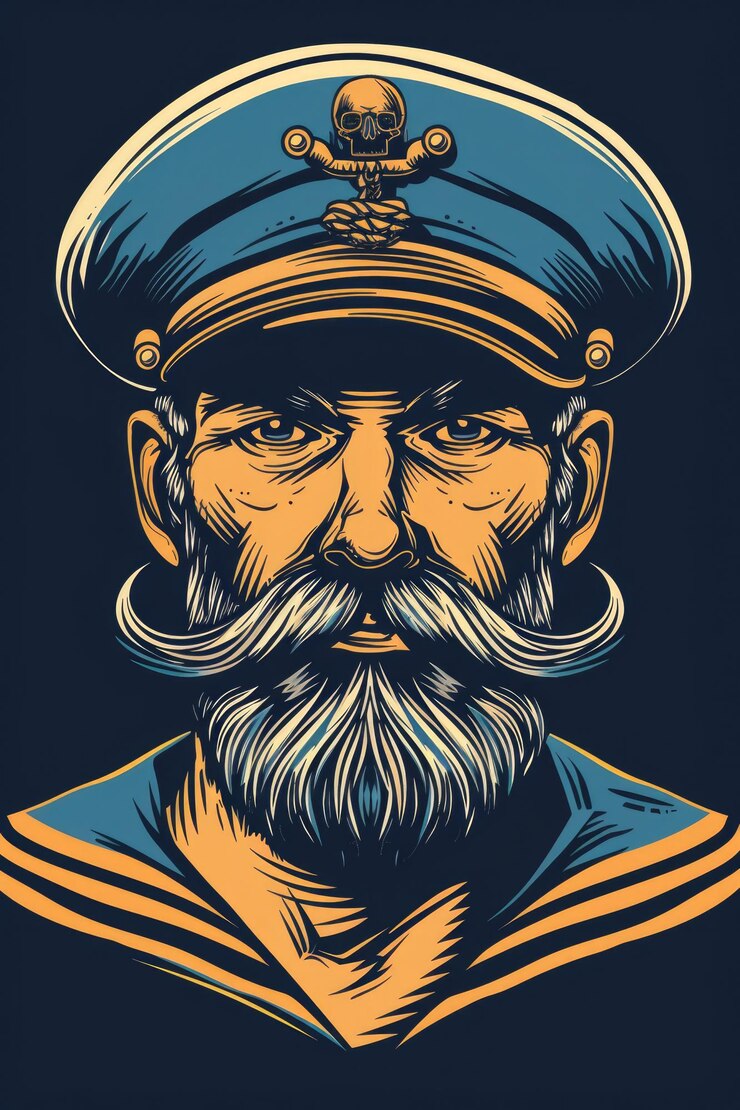 Photo a man with a mustache and a beard wearing a sailor39s hat suitable for nautical and maritime themes