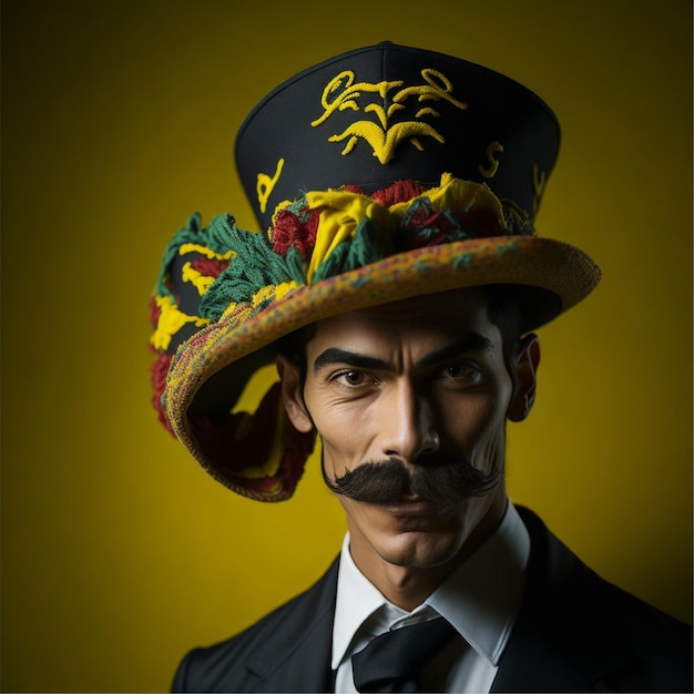 Man with mustache and hat celebrating Cinco de mayo mexican festival for designers portrait photo