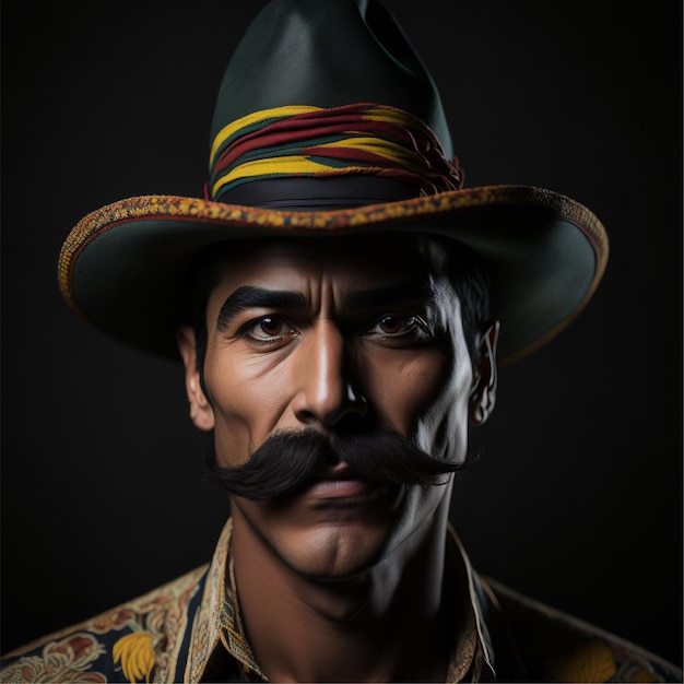 Man with mustache and hat celebrating Cinco de mayo mexican festival for designers portrait photo