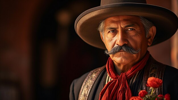 Photo a man with a mustache and a red scarf