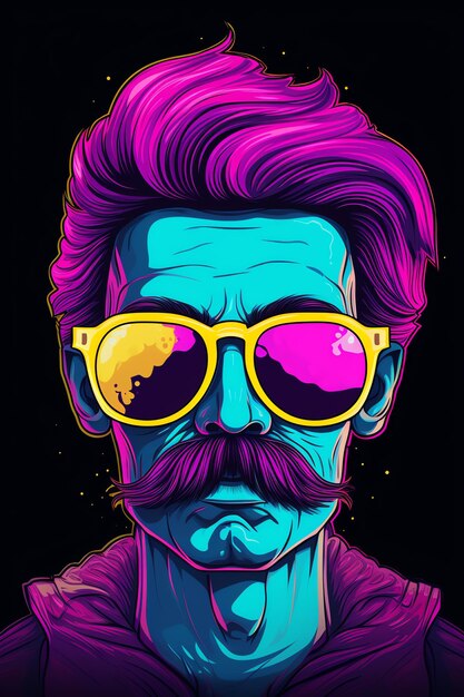 a man with mustache and yellow sunglasses