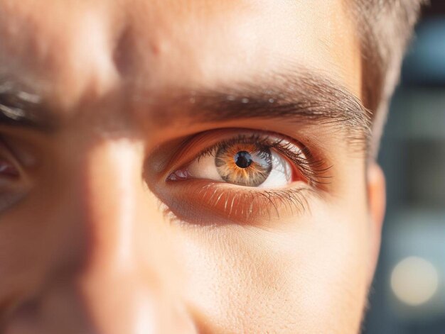 a man with an orange eye that has a blue eye