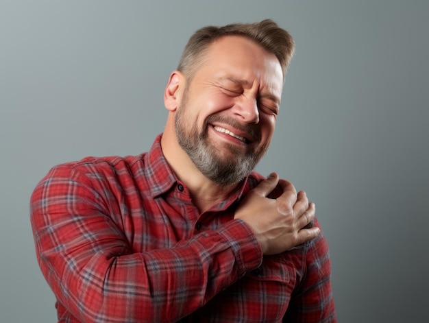 Man with pain on neutral background