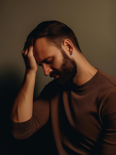 Man with pain on neutral background