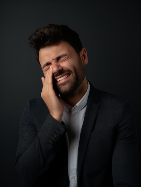 Man with pain on neutral background