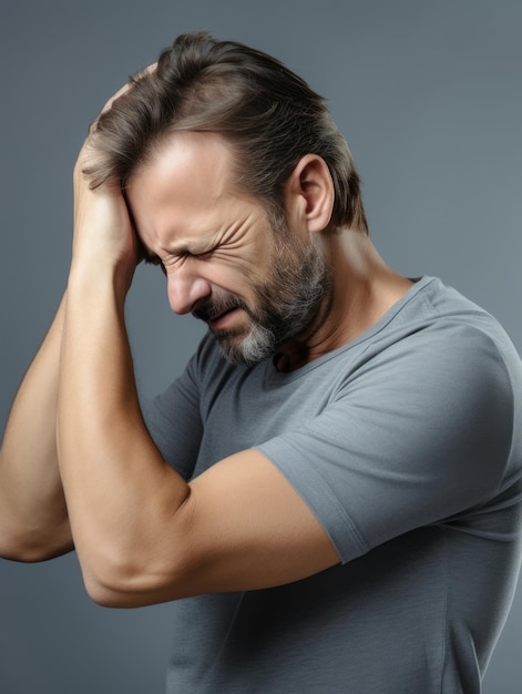 Man with pain on neutral background