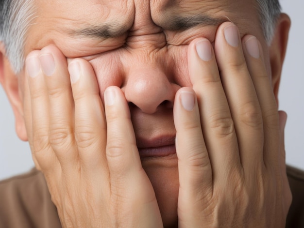 Man with pain on neutral background