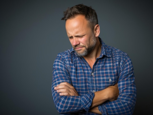 Man with pain on neutral background