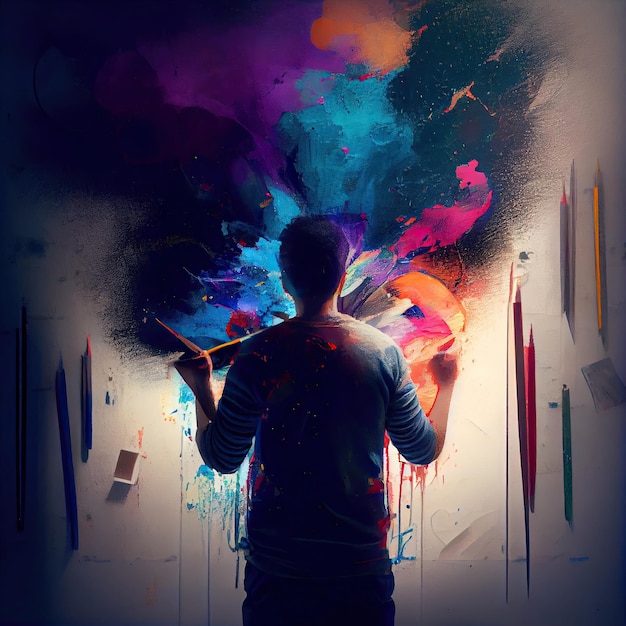 Photo a man with a paintbrush in his hands painting