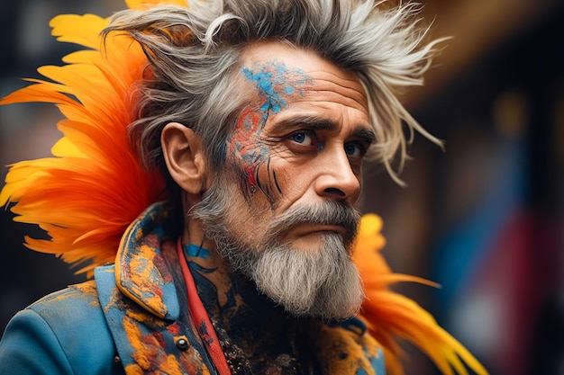 Photo man with painted face and beard with mohawk generative ai