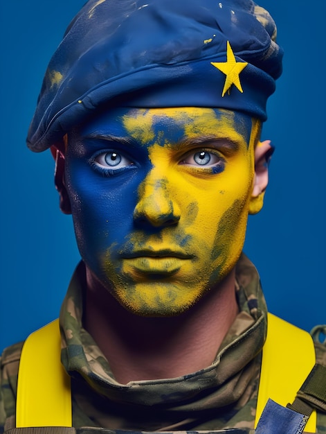 Man with yellow paint on his face hi-res stock photography and