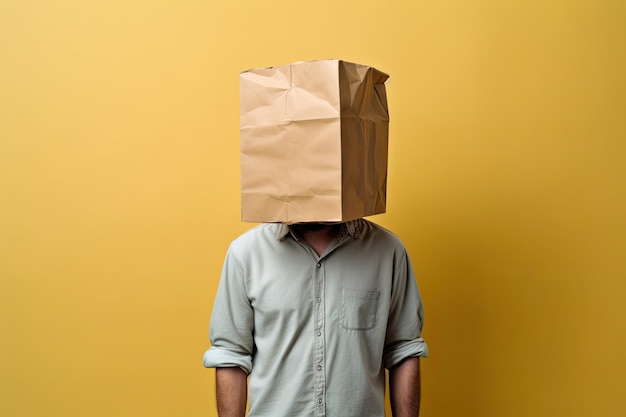 Man with paper bag on his head