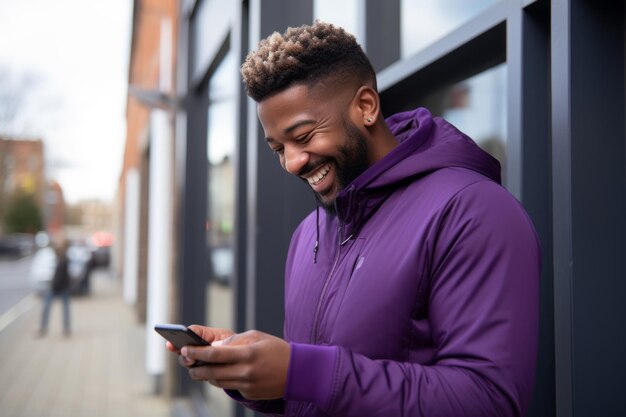 Man with phone on purple background