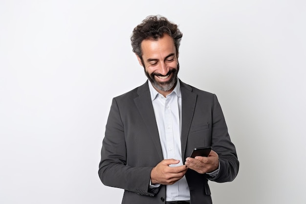 Man with phone on white background