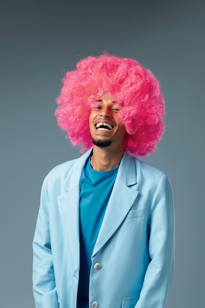 Man with pink wig medium shot