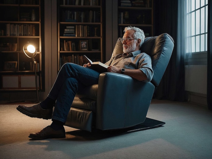 A man leaning back in a recliner