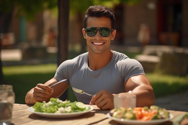 A man with a plate of healthy food