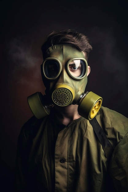 Photo man with a protective gas mask created with generative ai