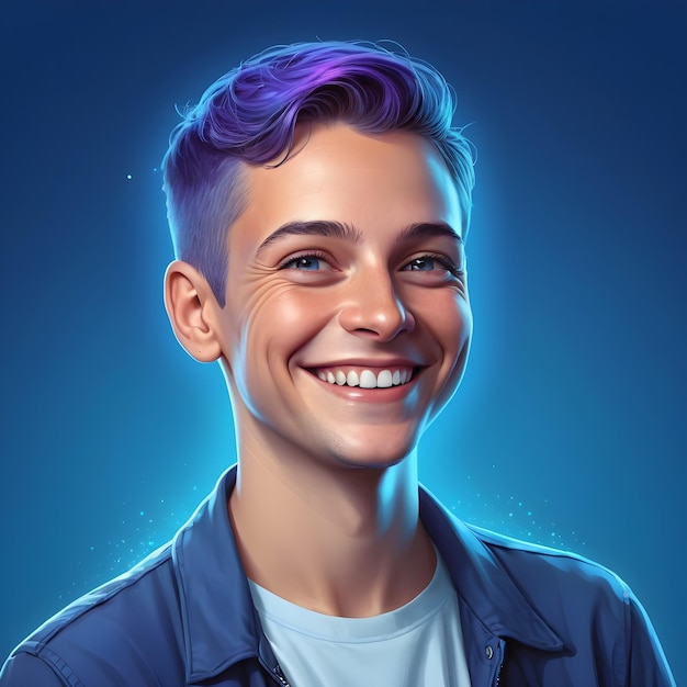 a man with purple hair smiles for a picture