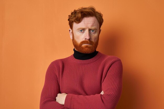 a man with a red beard and a turtle neck sweater