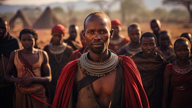 Photo a man with a red cape stands in front of other men