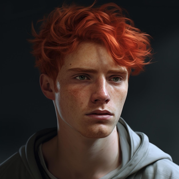 a man with red hair and a hoodie that says " he's a red hair ".