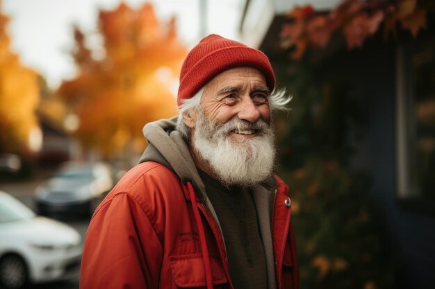 a man with a red hat and a red jacket