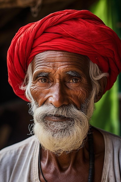 a man with a red turban on his head