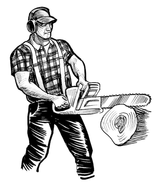 a man with a saw and a hat.