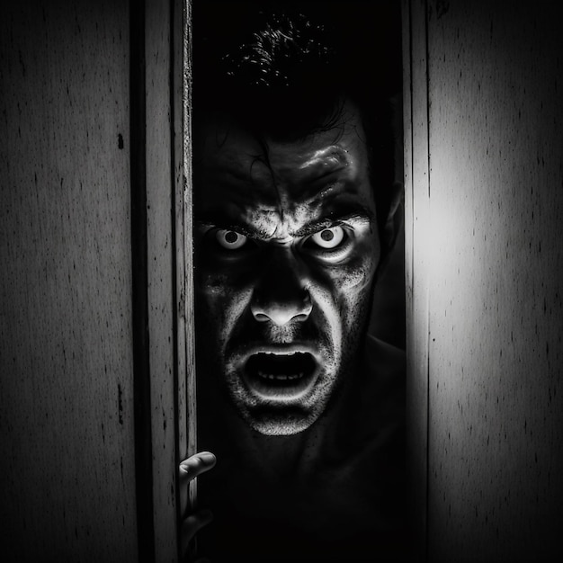 Door with Black Angry Scary Monster Face. Stock Image - Image of