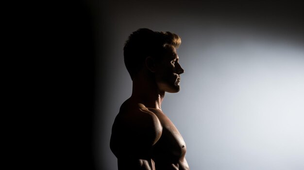 a man with a shirt on standing in the shadows