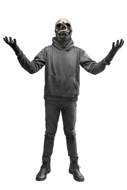 Photo man with a skull head costume for halloween