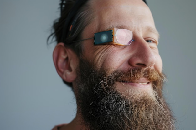 Man with Smart Glasses Smiling Closeup