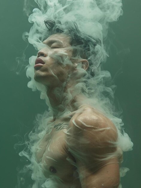 Photo a man with smoke coming out of his chest