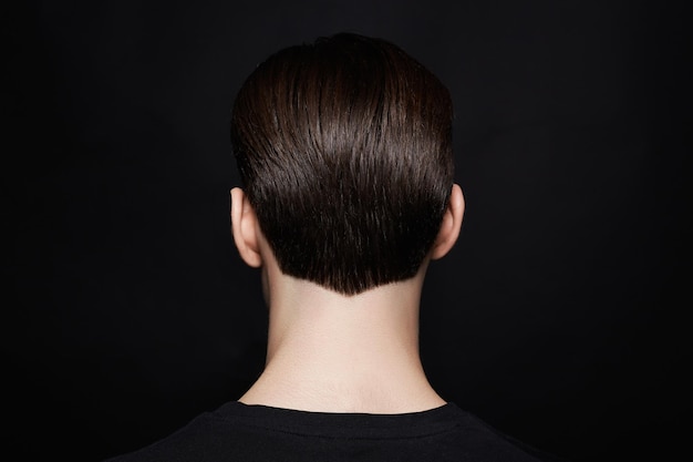 man with stilish haircut male back Boy with trendy Haircut